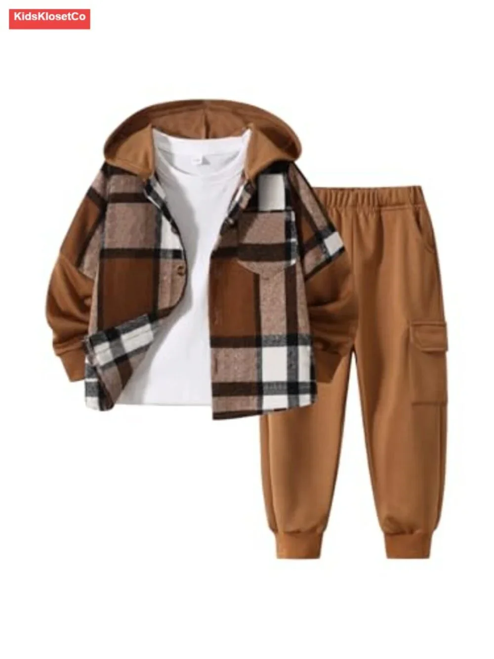 Boys 2 Piece Flannel Hoodie and Cargo Pants Set